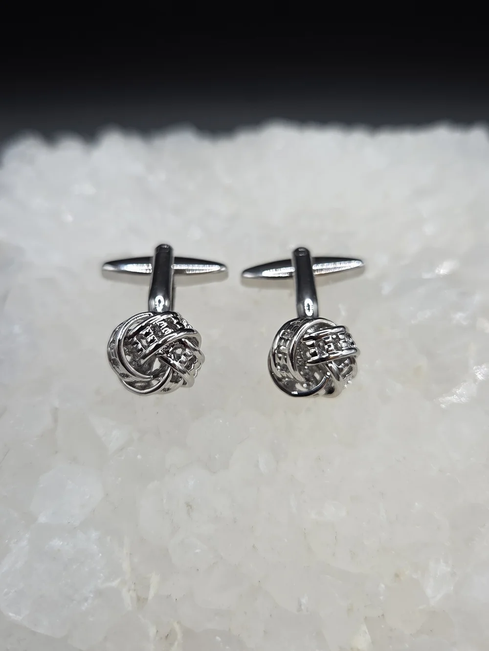Polished Stainless Steel Knot Cufflinks for Men | Silver Tone